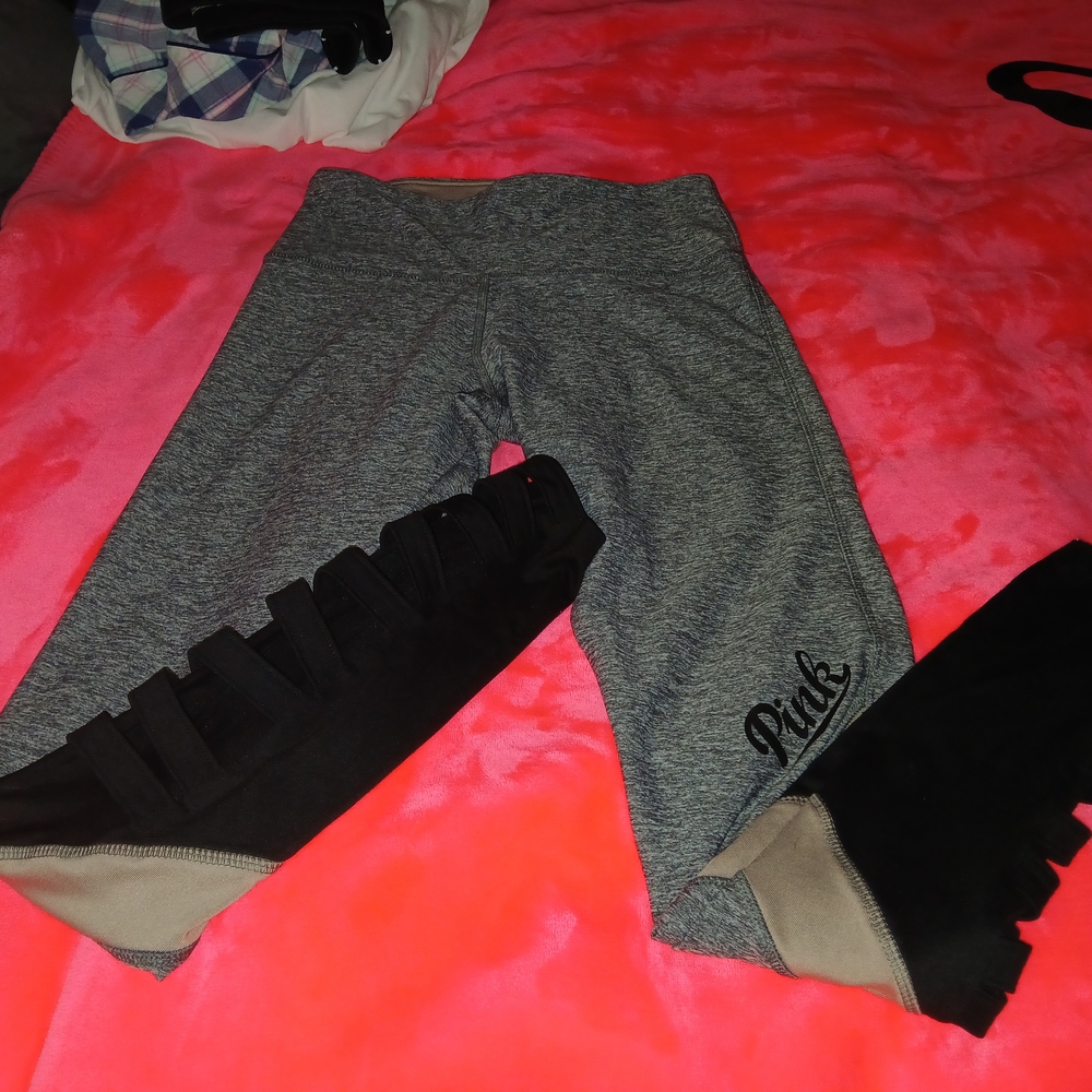 PINK Ultimate Line Colorblock Leggings Sheer W/Netted Ankles
